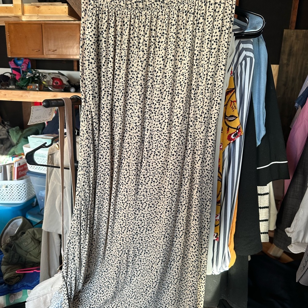 American Eagle Outfitters Cream Maxi Skirt with Black Dot Print